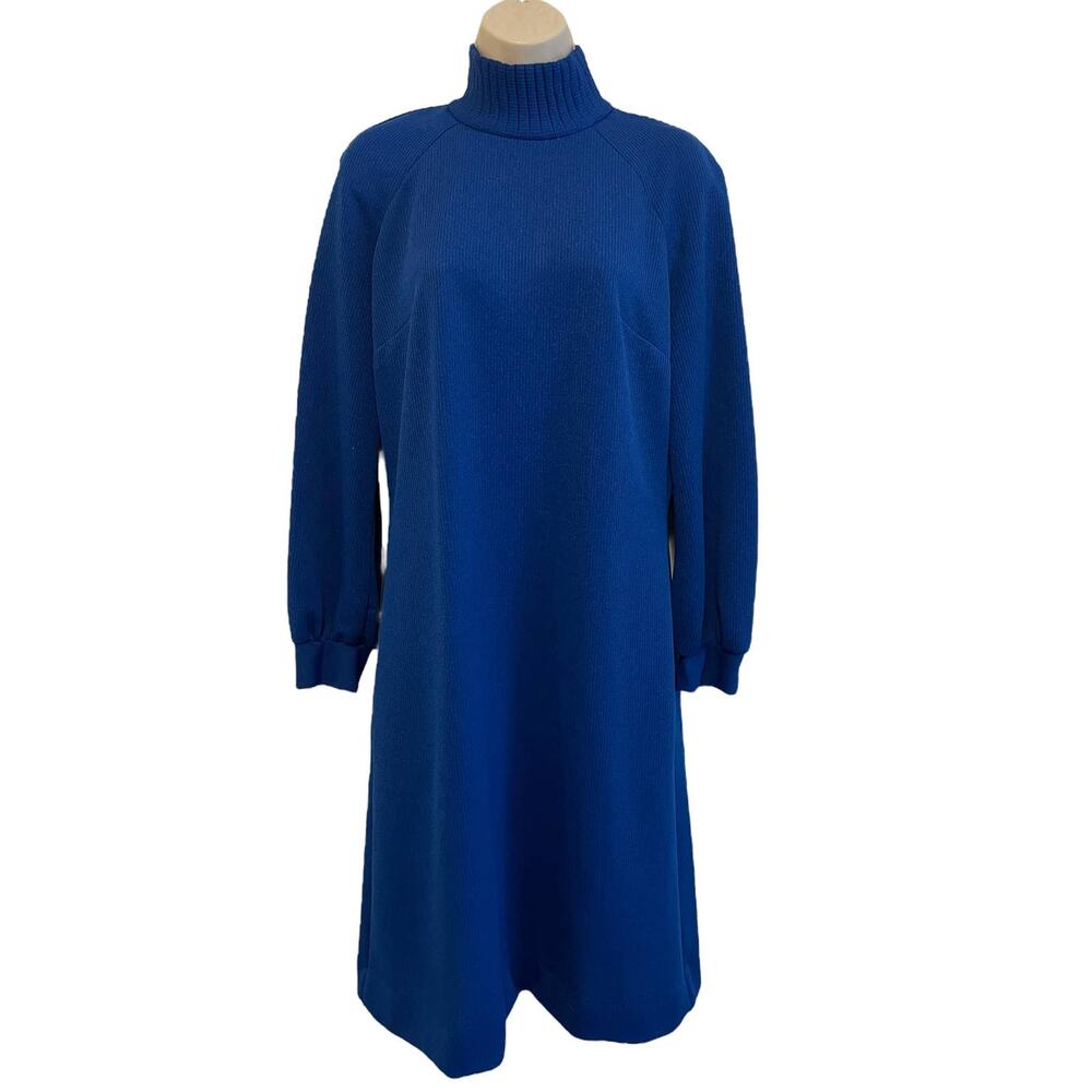 Vintage 70's Threads by Jerrie Lurie Mod Cobalt Blue Dress Sz 14 (fits a 10-12)